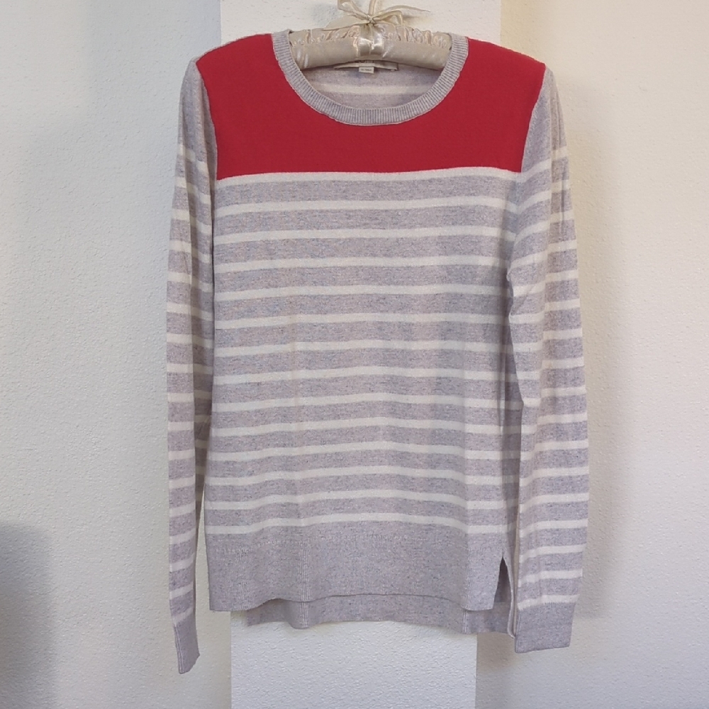 LOFT Women's Sweater in Red and Gray Stripes, Size M